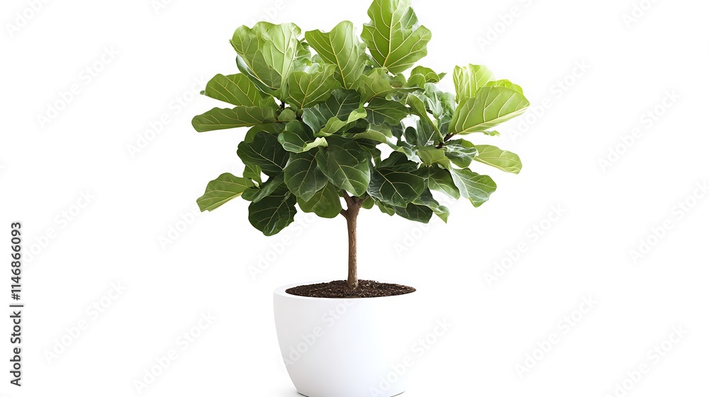 Realistic fiddle-leaf fig tree in white pot, transparent background, high-resolution, professional cutout. Realistic fiddle-leaf fig tree in white pot, transparent background, high-resolution, professional cutout.