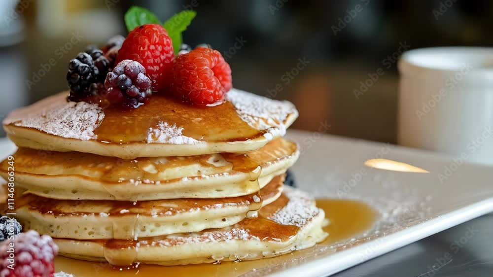 Pancakes and raspberries on the plate Pancakes and raspberries on the plate