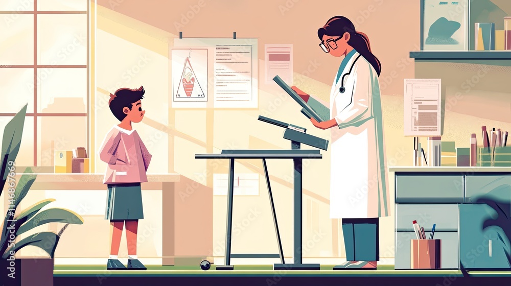 Doctor examining a child in a clinic.