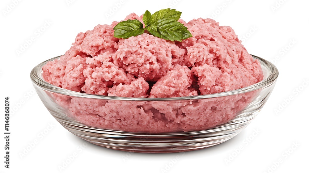 Refreshing Strawberry Sorbet in Glass Bowl with Mint Garnish Refreshing Strawberry Sorbet in Glass Bowl with Mint Garnish