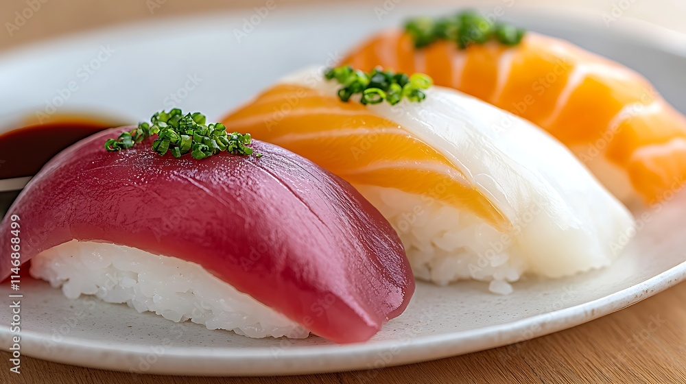 Delicious Sushi Assortment on Elegant Plate Delicious Sushi Assortment on Elegant Plate