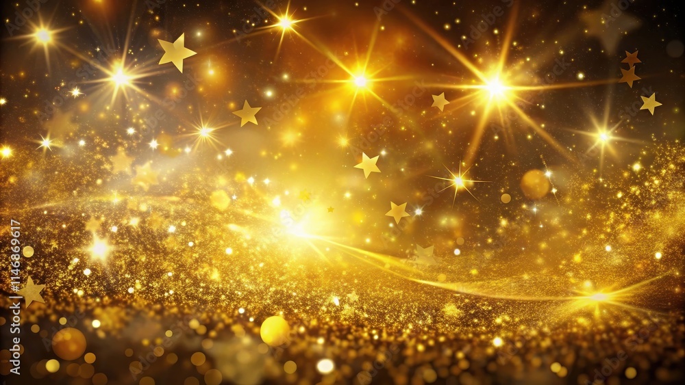 Sparkling Golden Stars and Glitter Background with a Shimmering Wave of Light Sparkling Golden Stars and Glitter Background with a Shimmering Wave of Light