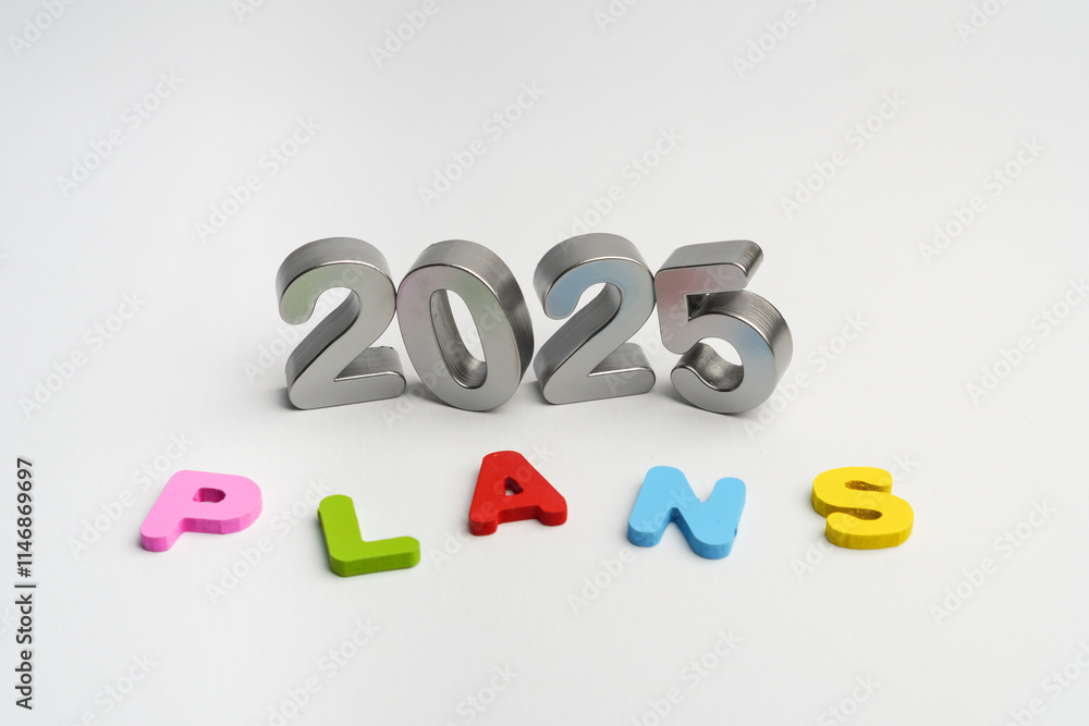 2025 plans concept alphabet 3D colorful text on white background 2025 plans concept alphabet 3D colorful text on white background