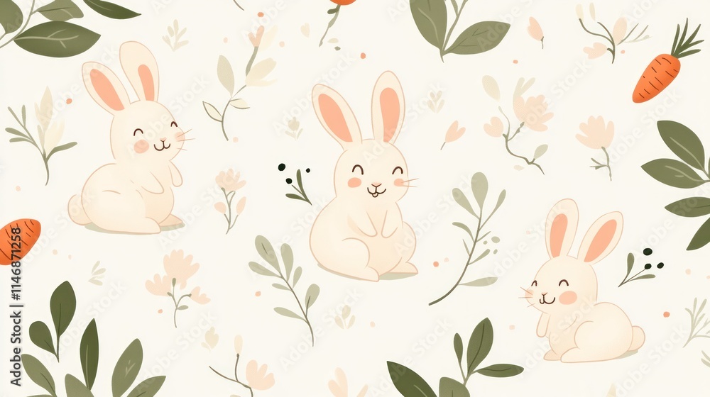 Adorable bunnies, flowers, and carrots pattern. Adorable bunnies, flowers, and carrots pattern.