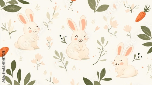 Adorable bunnies, flowers, and carrots pattern.