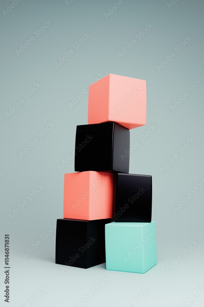 A stack of colorful blocks with a black one in the middle. The blocks are arranged in a pyramid shape A stack of colorful blocks with a black one in the middle. The blocks are arranged in a pyramid shape