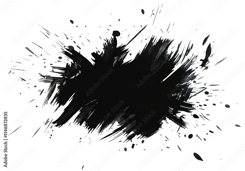 Chaotic black ink splash with bold brush strokes on a white background Chaotic black ink splash with bold brush strokes on a white background