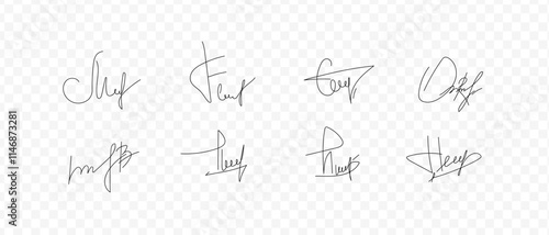 Fake signatures. Fake autograph. Signature calligraphy. Contrived signature. Drawing signature