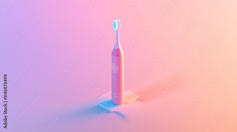 Electric toothbrush stands against a colorful gradient background showcasing its modern design and advanced technology features Electric toothbrush stands against a colorful gradient background showcasing its modern design and advanced technology features