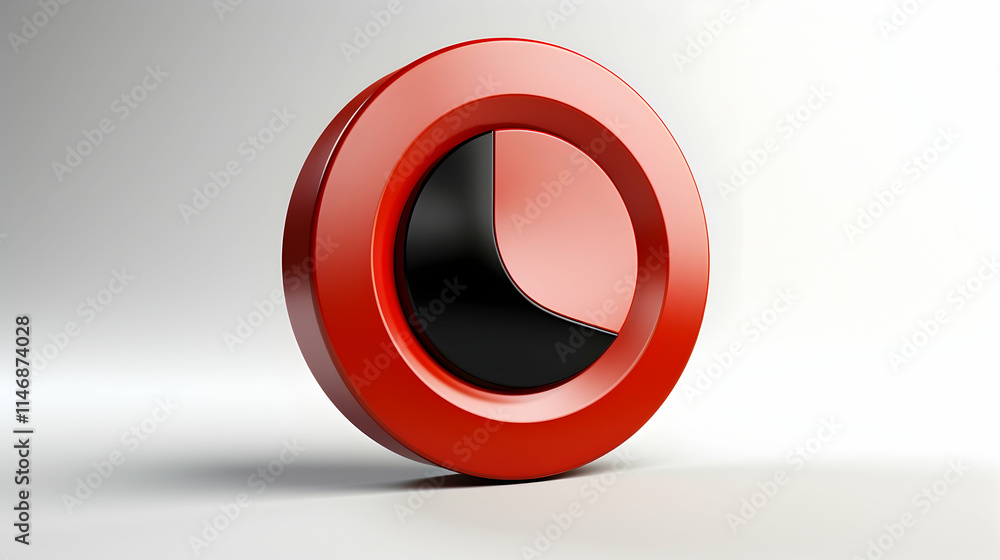 A 3D red and black circular object with a semi-circular cutout, suggesting a modern design. A 3D red and black circular object with a semi-circular cutout, suggesting a modern design.