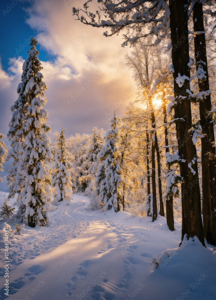 Fototapeta premium winter forest in the morning