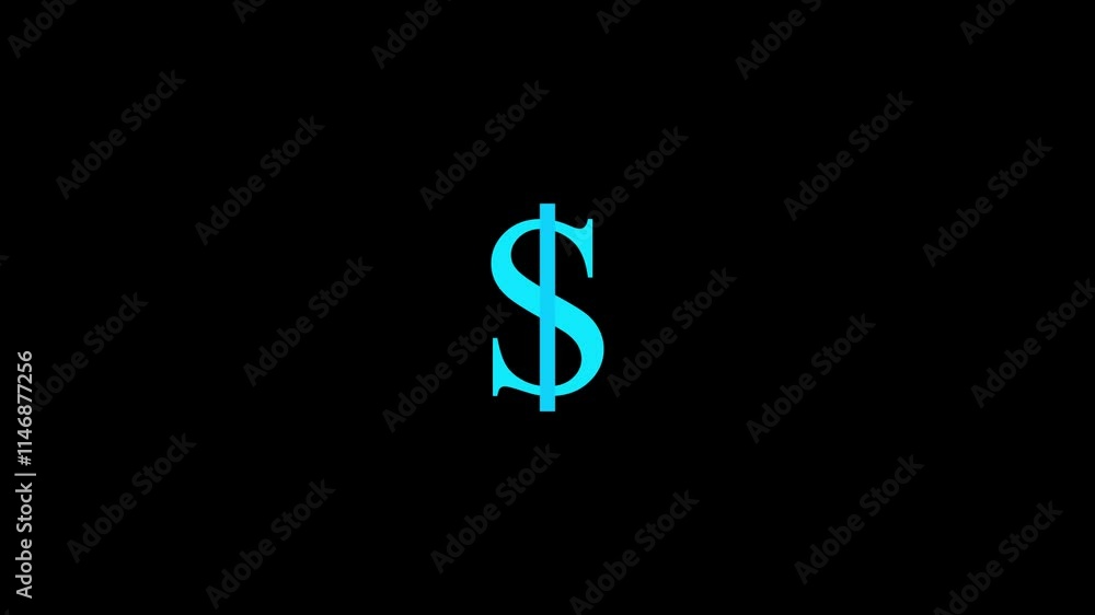 4k Video animation of dollar sign drawn in cyan. On a black chroma key background 4k Video animation of dollar sign drawn in cyan. On a black chroma key background