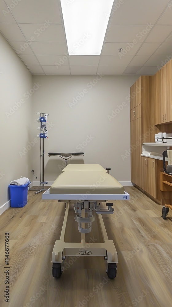 Wide angle view of a physiotherapy room with room for logos. Wide angle view of a physiotherapy room with room for logos.