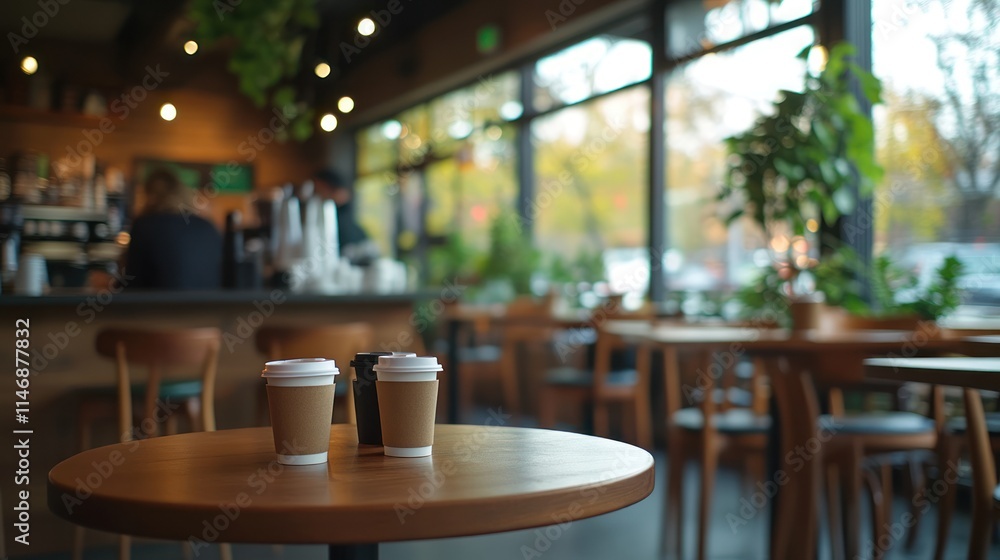 Two coffee cups on a table in a cafe. Two coffee cups on a table in a cafe.