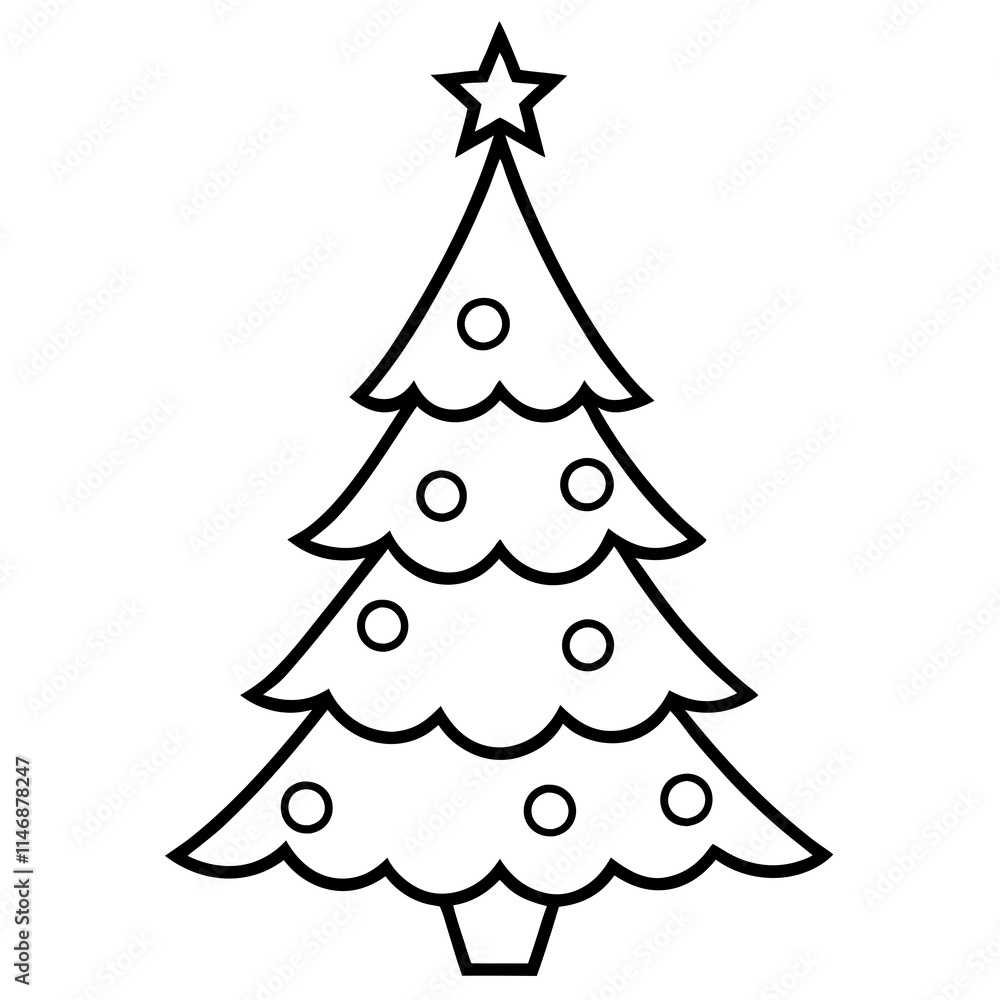 Christmas Tree Line Art Vector on White Background Christmas Tree Line Art Vector on White Background
