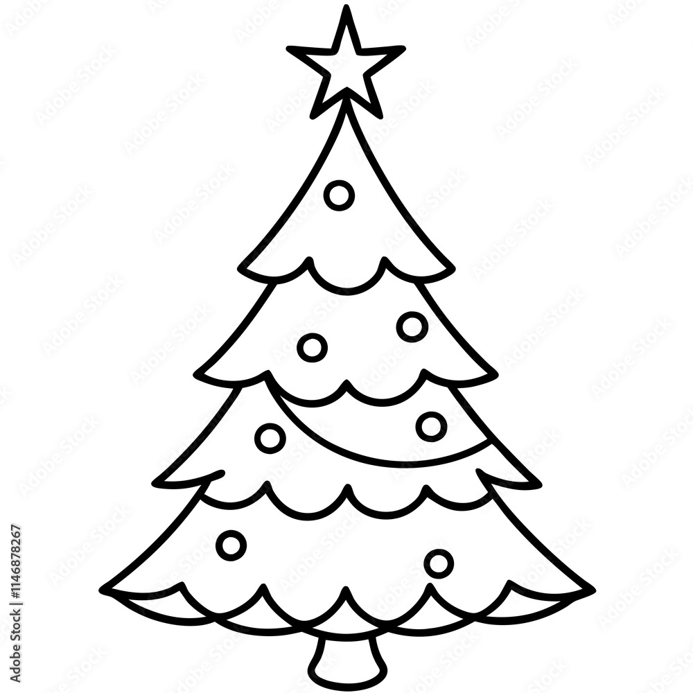Christmas Tree Line Art Vector on White Background Christmas Tree Line Art Vector on White Background