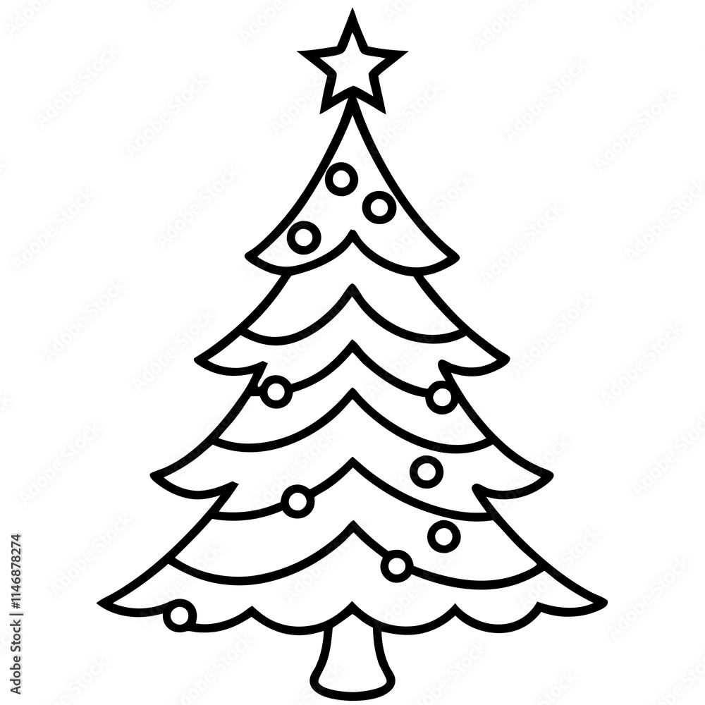 Christmas Tree Line Art Vector on White Background Christmas Tree Line Art Vector on White Background