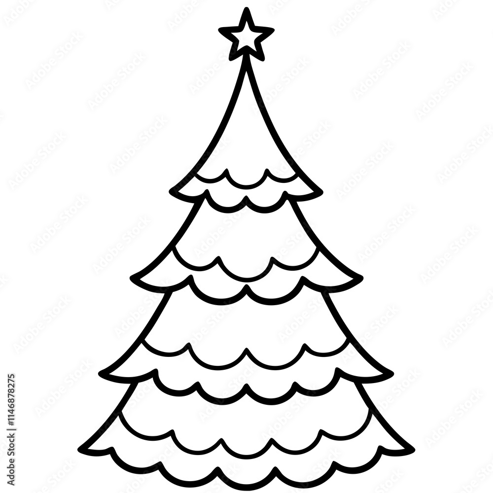 Christmas Tree Line Art Vector on White Background Christmas Tree Line Art Vector on White Background