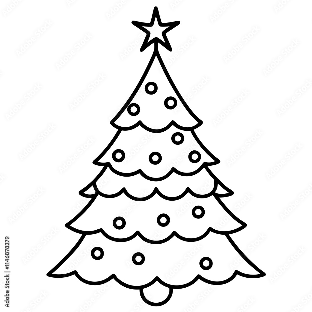 Fototapeta premium Christmas Tree Line Art Vector on White Background