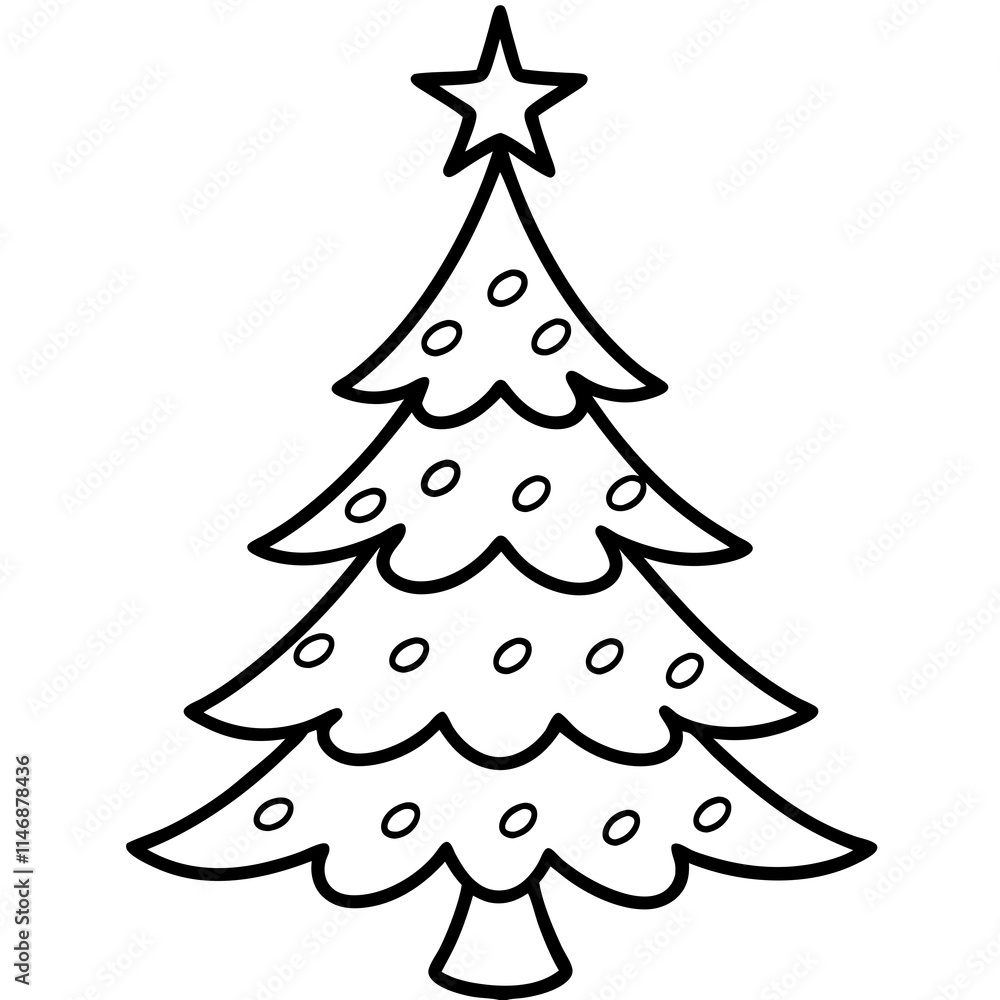 Christmas Tree Line Art Vector on White Background Christmas Tree Line Art Vector on White Background