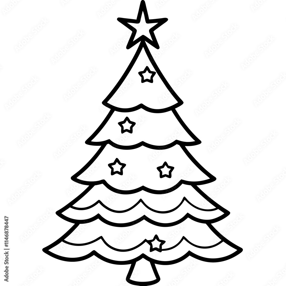 Fototapeta premium Christmas Tree Line Art Vector on White Background