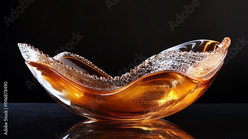 Elegant amber glass art piece on a dark background. photo