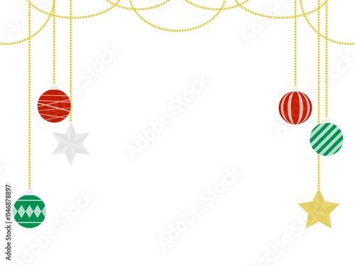 フラットクリスマスボール＆スターオーナメントフレームD：カラフル