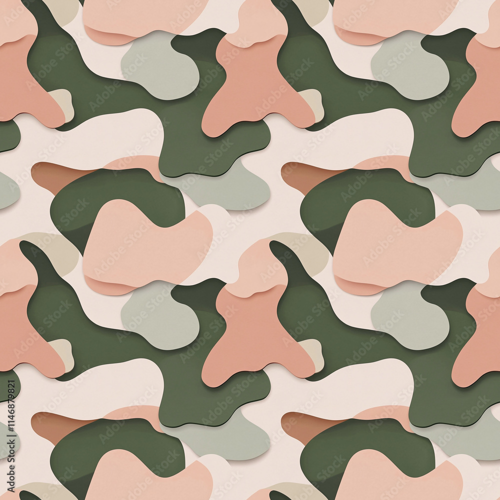Naklejka premium Seamless Contemporary Camouflage Pattern in Muted Green and Pink for Fashion Design