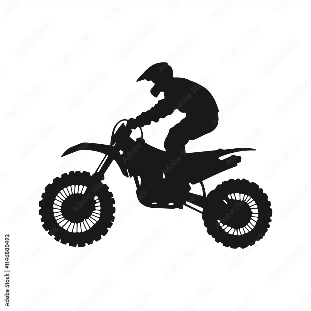 Naklejka premium black and white Motocross rider on a motorcycle silhouette vector on white background