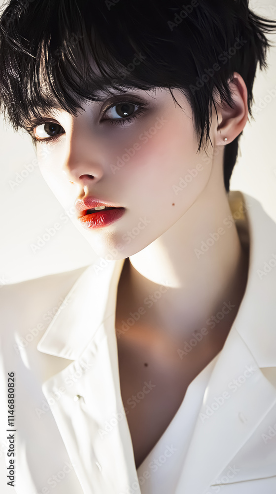 Attractive young European woman posing for aesthetic beauty portrait. Attractive female model looking at camera. Close-up face. Attractive young European woman posing for aesthetic beauty portrait. Attractive female model looking at camera. Close-up face.