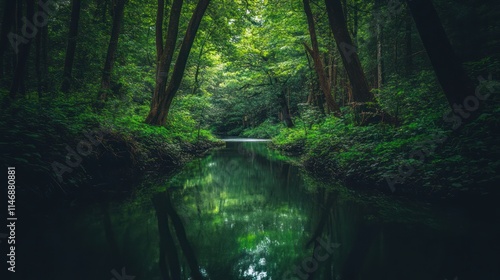 Wallpaper Mural Serene forest stream reflecting lush greenery. Torontodigital.ca