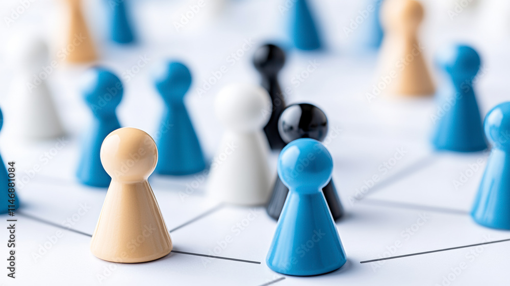 Obraz premium Colorfully Diverse Figurines on a Board Representing Connections and Interactions in a Community