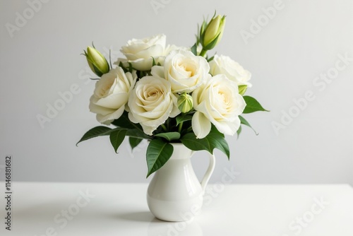 Wallpaper Mural Elegant White Roses in a Classic Vase - Perfect for Home Decor, Weddings, or Gifts. Torontodigital.ca