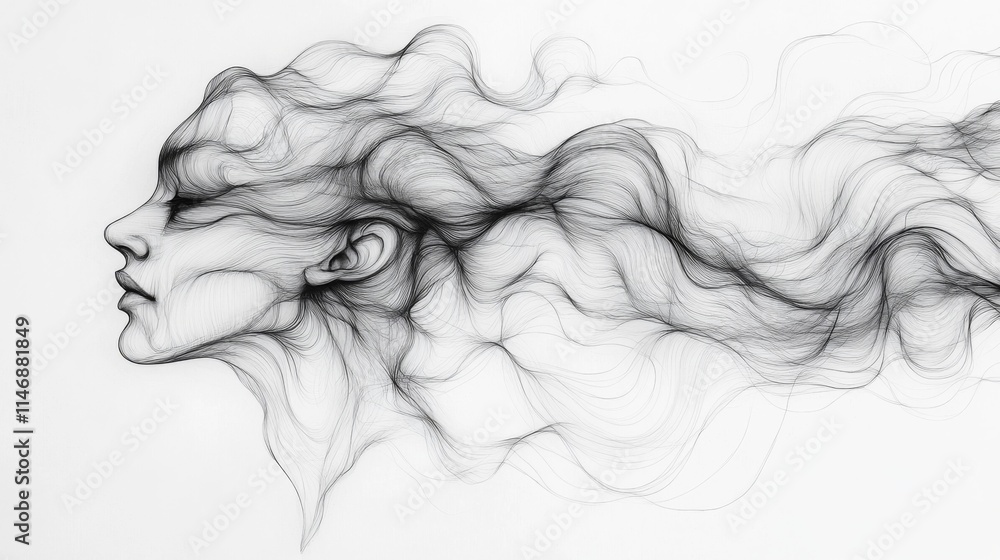 Abstract Line Drawing of a Woman With Flowing Hair Abstract Line Drawing of a Woman With Flowing Hair