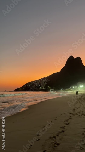 Idyllic Shot of Ipanema Beach at Sunset in Rio de Janeiro, Brazil
