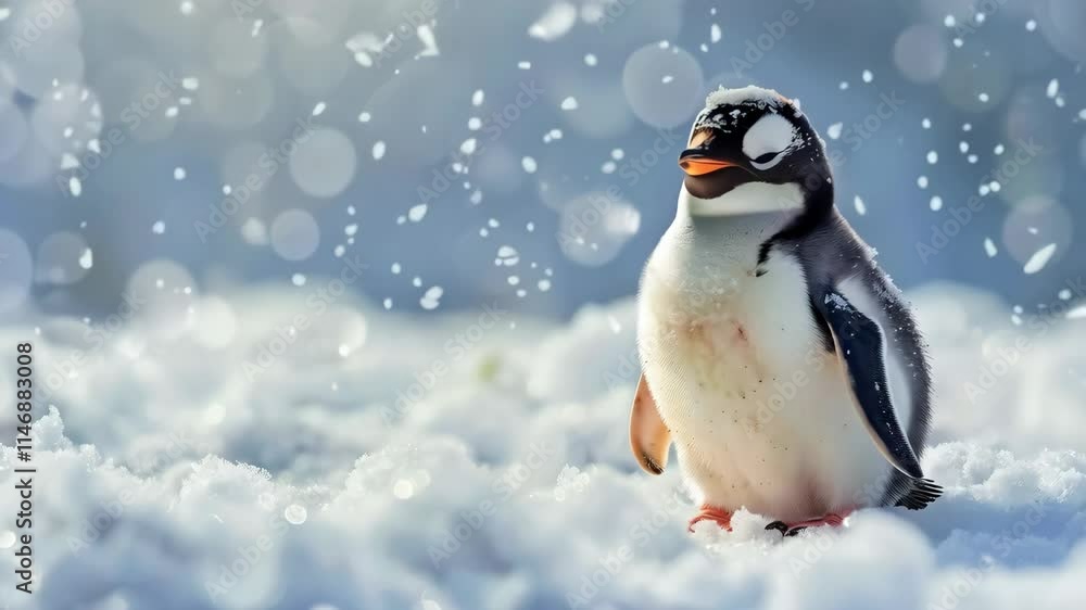 Cute little penguin on the snowy background Cute little penguin on the snowy background