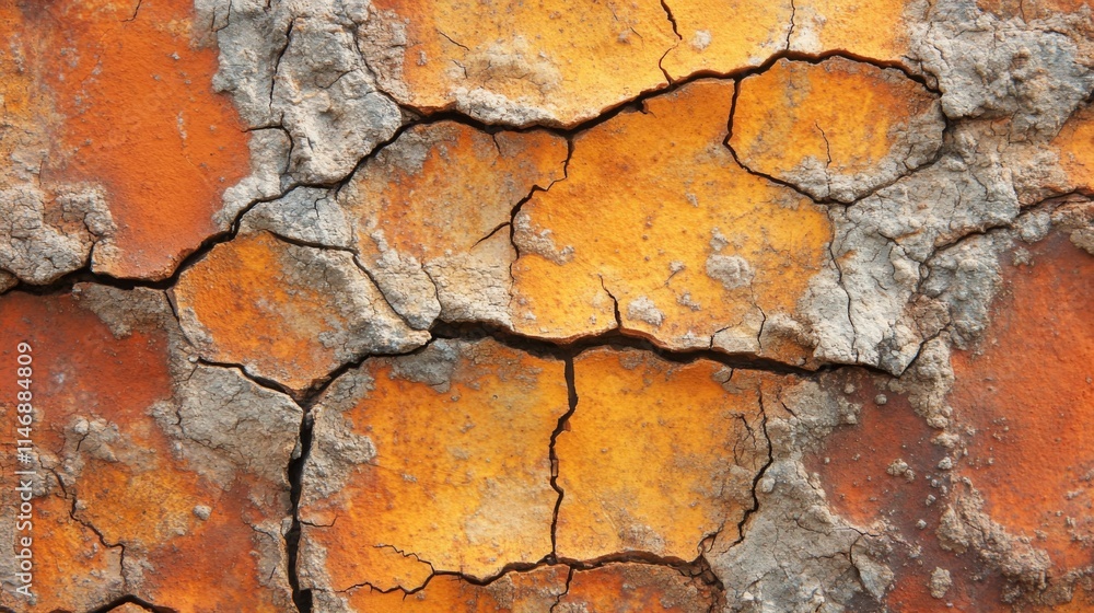 Cracked orange and grey textured surface Cracked orange and grey textured surface