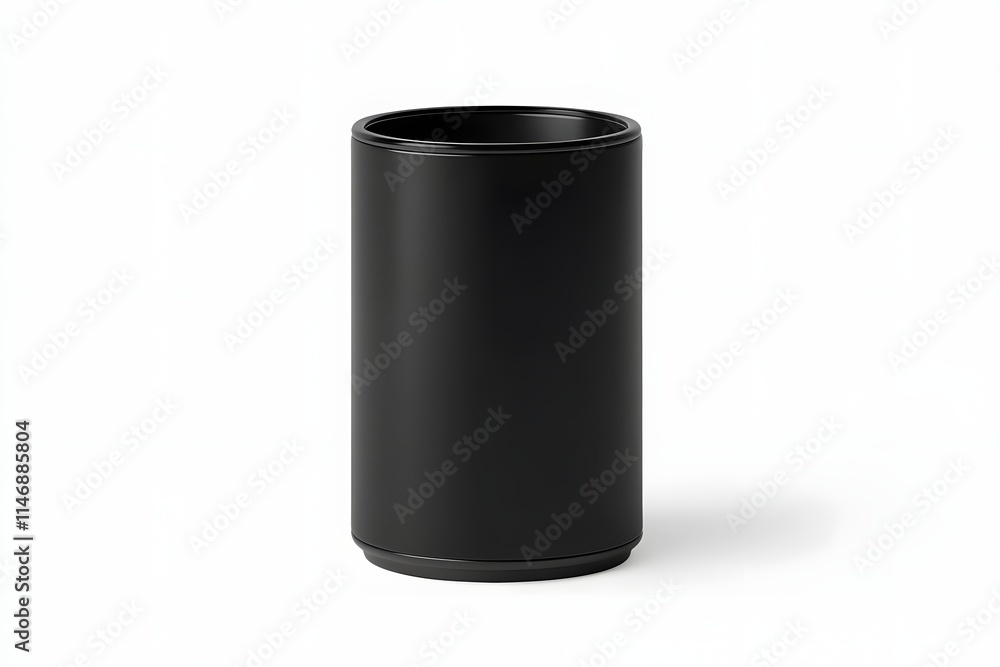 A sleek black cylindrical container, ideal for holding pens or small items. A sleek black cylindrical container, ideal for holding pens or small items.