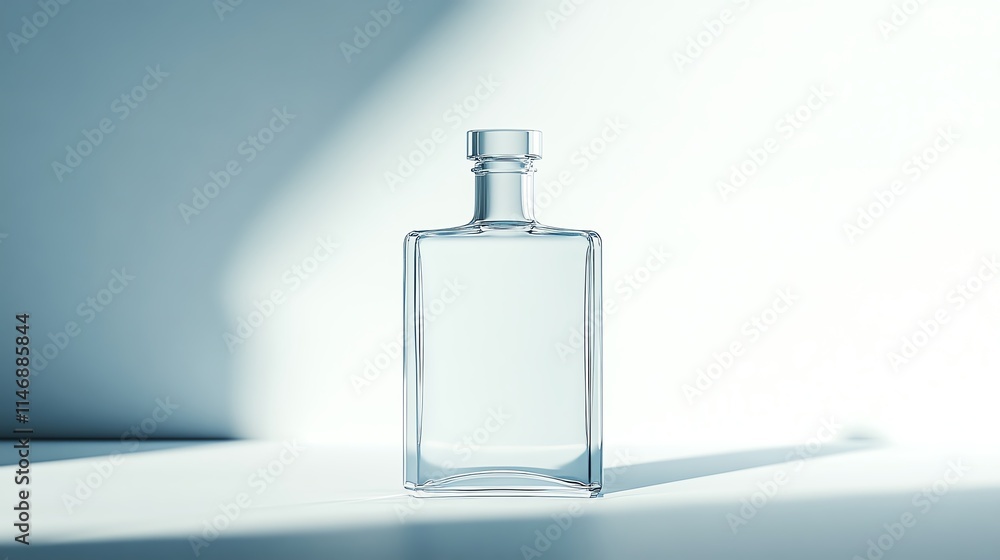 A minimalist glass bottle with soft lighting and shadows. A minimalist glass bottle with soft lighting and shadows.