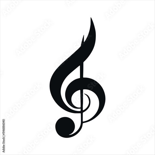 black and white music Note icon vector silhouette