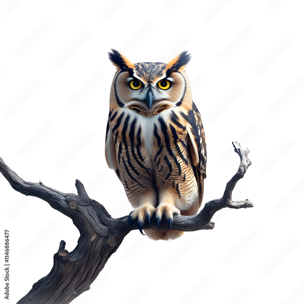 Obraz premium Owl on a Branch isolated on transparent background Generative Ai