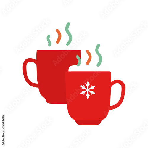 Illustration of Festive Hot Drinks in Red Mugs
