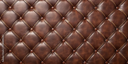 Close-up texture of quilted brown leather with diamond pattern and buttons photo