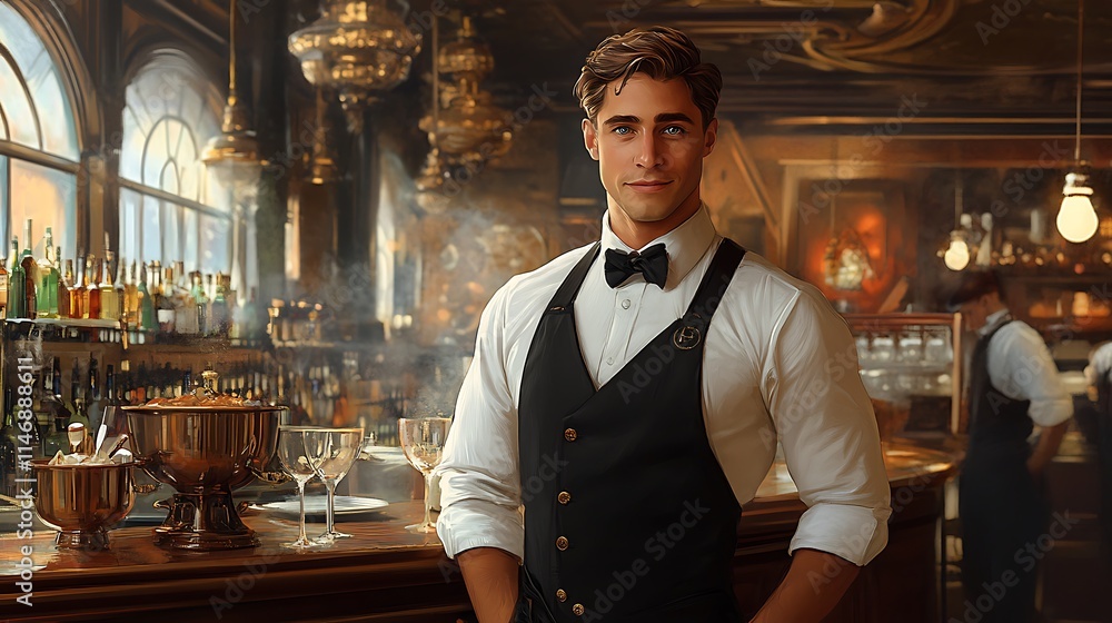 Charming Bartender in Elegant Bar Serving Guests with Style Charming Bartender in Elegant Bar Serving Guests with Style