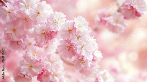 Pale pink cherry blossoms on a soft blush pink background, close-up shot, Minimalist style