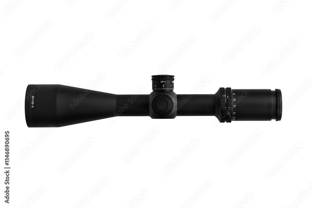 High-quality rifle scope with adjustable turrets, black matte finish, ideal for precision shooting and hunting, 5-25x50 magnification. High-quality rifle scope with adjustable turrets, black matte finish, ideal for precision shooting and hunting, 5-25x50 magnification.