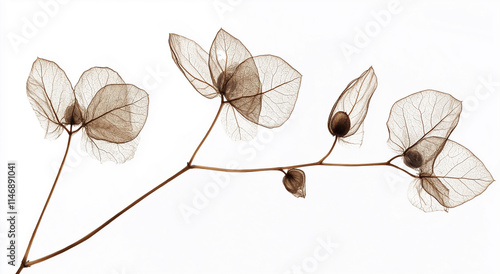 Honesty Seed Pods em delicados detalhes Estudo macro de plantas botânicas, Lunaria Annua, em fundo branco photo