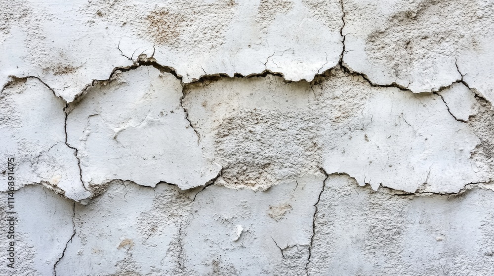 Fototapeta premium Cracked White Wall Surface Showing Extensive Damage