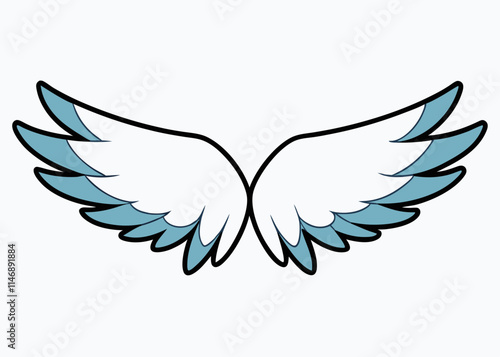 Cartoon Angel Wings with Pastel Blue Feathers – Simple Illustration