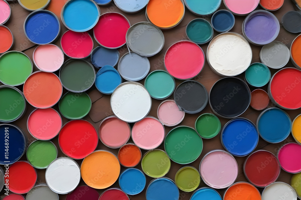 Colorful paint cans creating a vibrant and artistic display Colorful paint cans creating a vibrant and artistic display